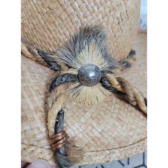 SHADY BRADY BUFFALO NICKEL & HORSE HAIR BRAID STRAW COWBOY HAT, SZ LARGE - Picture 2 of 13